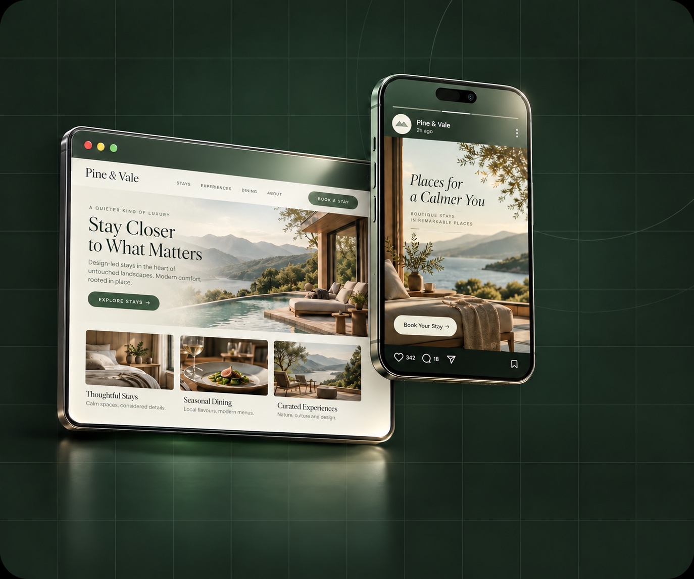 Fiktive Kampagne mit aufeinander abgestimmten Inhalten auf Website und Smartphone